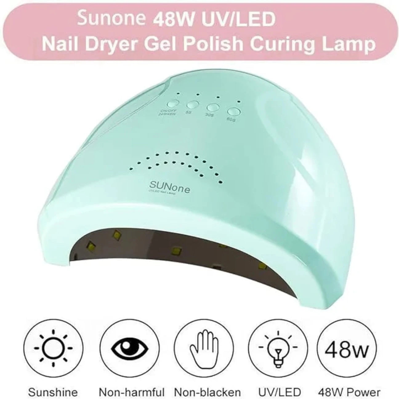 SUNone UVLED Nail Lamp with timer settings of 5s, 30s, and 60s for precise nail drying