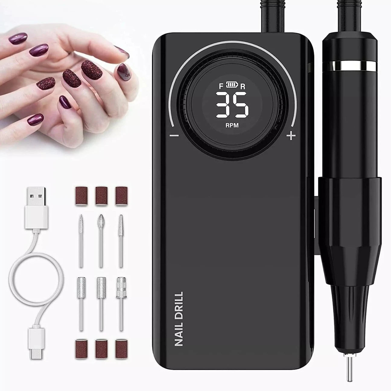 Nail care tool with double-sided buckle for secure storage, high-speed power, lightweight design, and convenience for nail care professionals