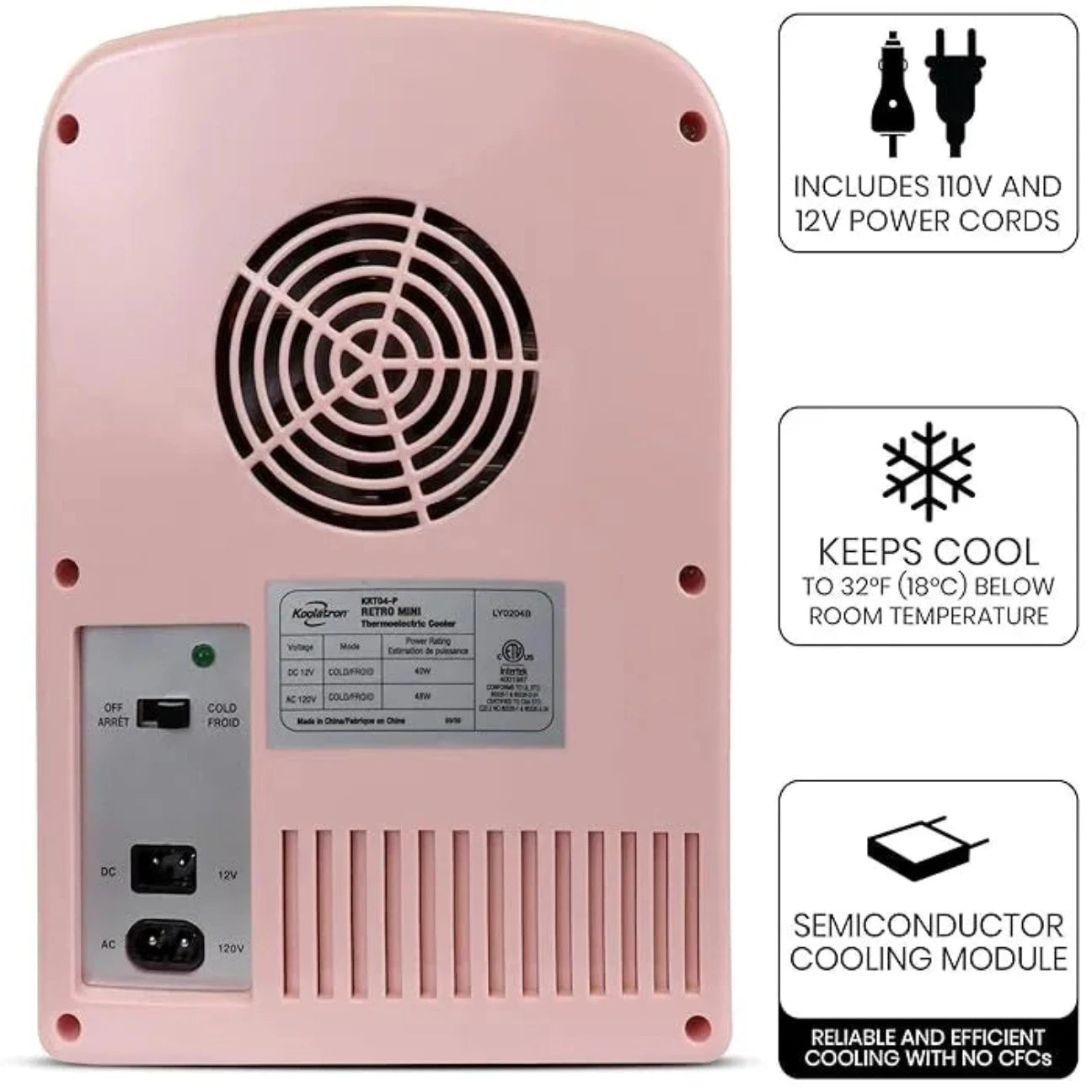 Eco-friendly thermoelectric cooler, keeping contents cool to 32°F (18°C) below room temperature