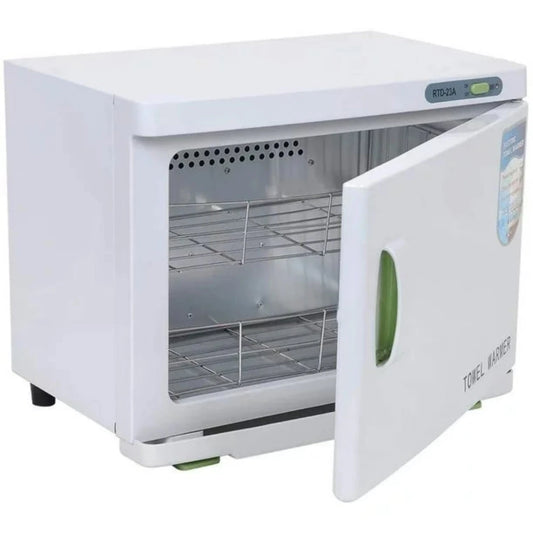 Towel warmer maintaining a constant temperature of 158°F (70°C) to keep towels clean and fresh, ideal for beauty salons