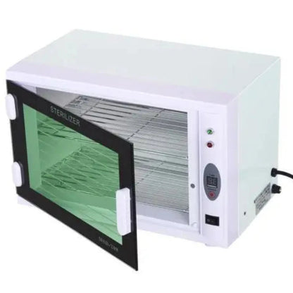 Sterilization equipment with double removable racks, providing versatile storage options in the 8L capacity chamber, suitable for beauty salons and spas